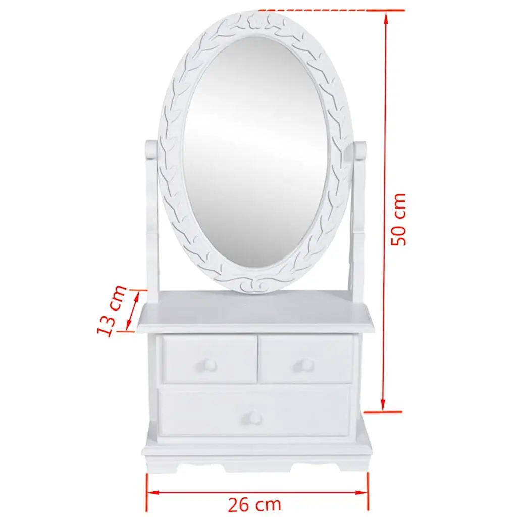 Dressing Table for Bedroom with Oval Mirror and Drawers White Finish