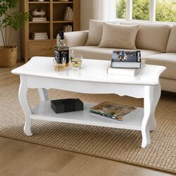 White Coffee Table: Two-Tier Design and Solid Pine Wood
