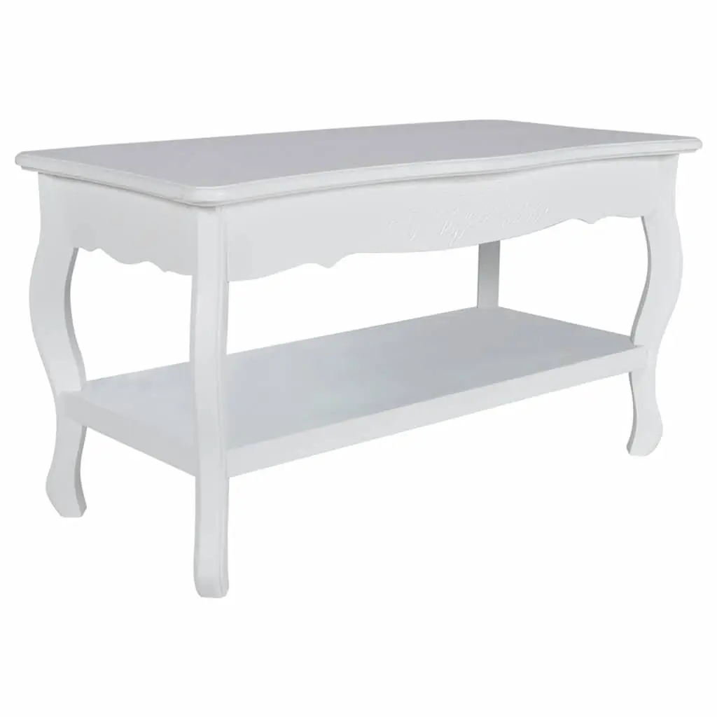 White Coffee Table 2-Tier Open Shelves Living Room Accent Furniture Storage