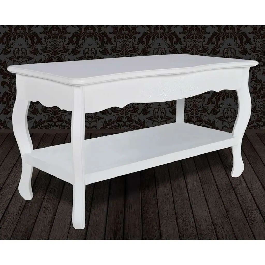 White Coffee Table 2-Tier Open Shelves Living Room Accent Furniture Storage