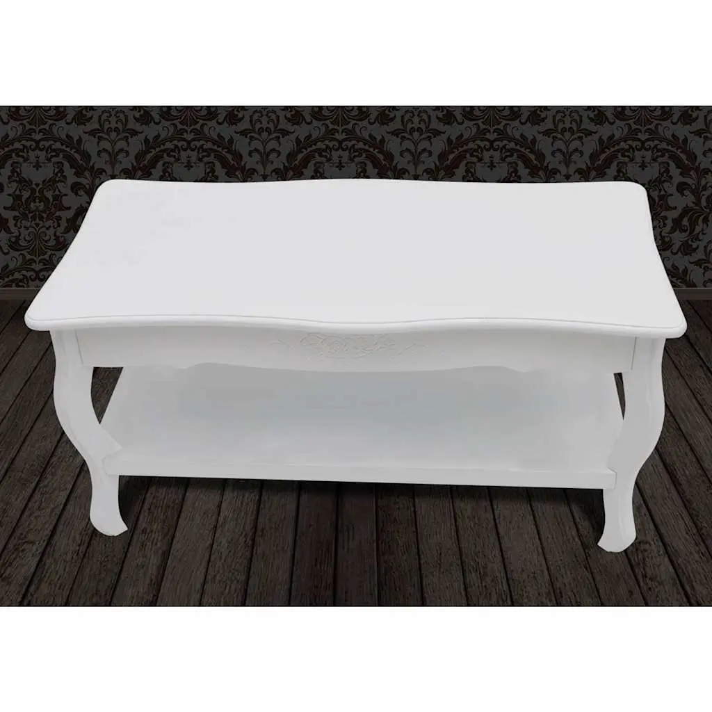 White Coffee Table 2-Tier Open Shelves Living Room Accent Furniture Storage