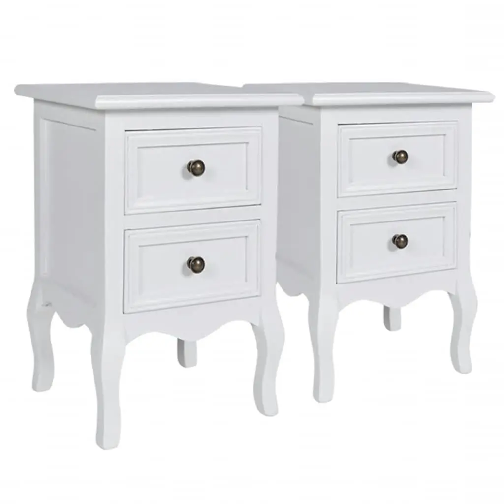 Set of 2 White Nightstands with 2 Drawers Each