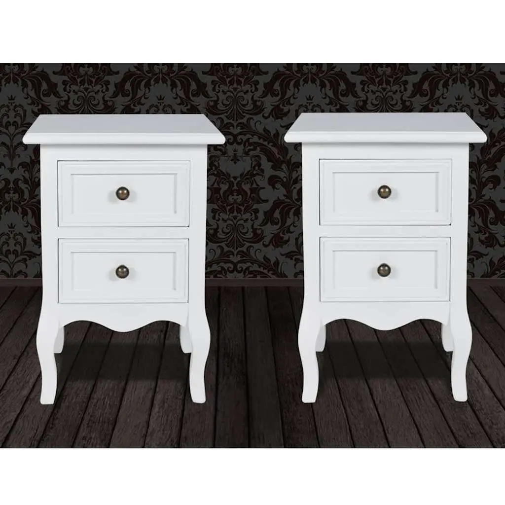 Set of 2 White Nightstands with 2 Drawers Each