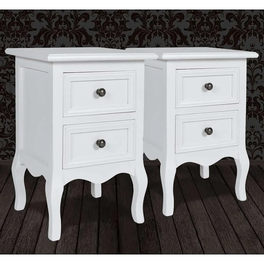 Set of 2 White Nightstands with 2 Drawers Each