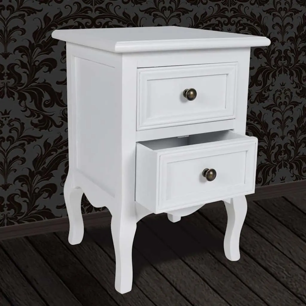 Set of 2 White Nightstands with 2 Drawers Each