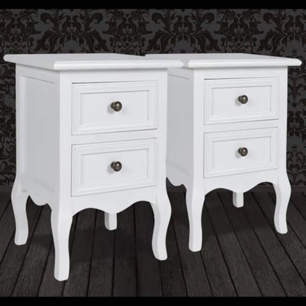 Set of 2 White Nightstands with 2 Drawers Each