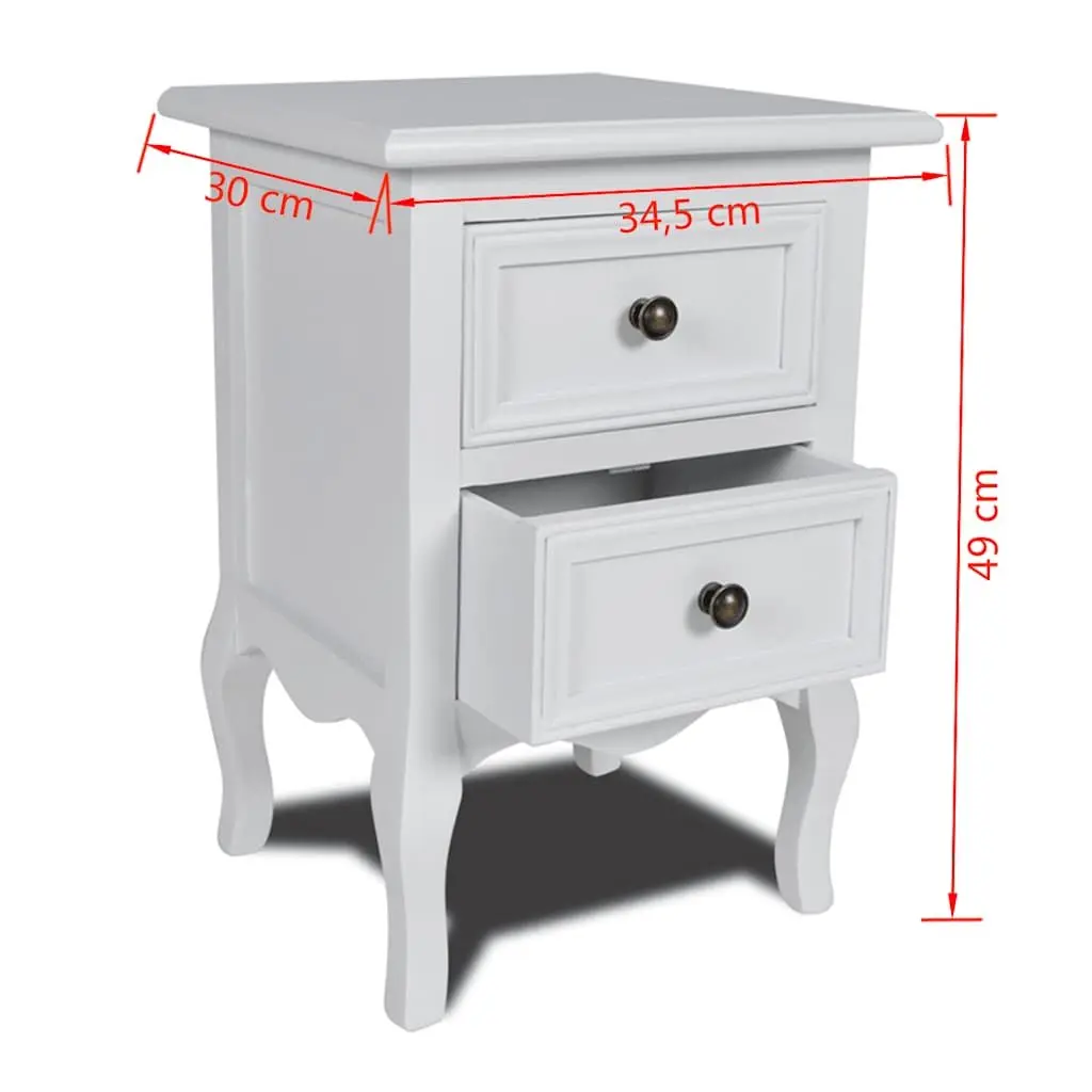 Set of 2 White Nightstands with 2 Drawers Each