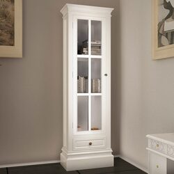 White Wooden Bookcase Cabinet with 3 Shelves & Drawer