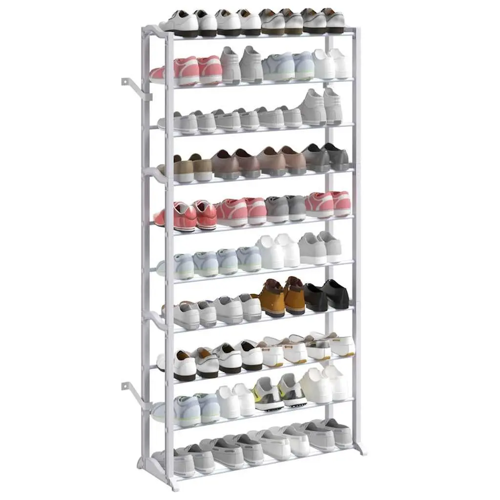 10-Tier Shoe Rack White Compact Storage Organiser