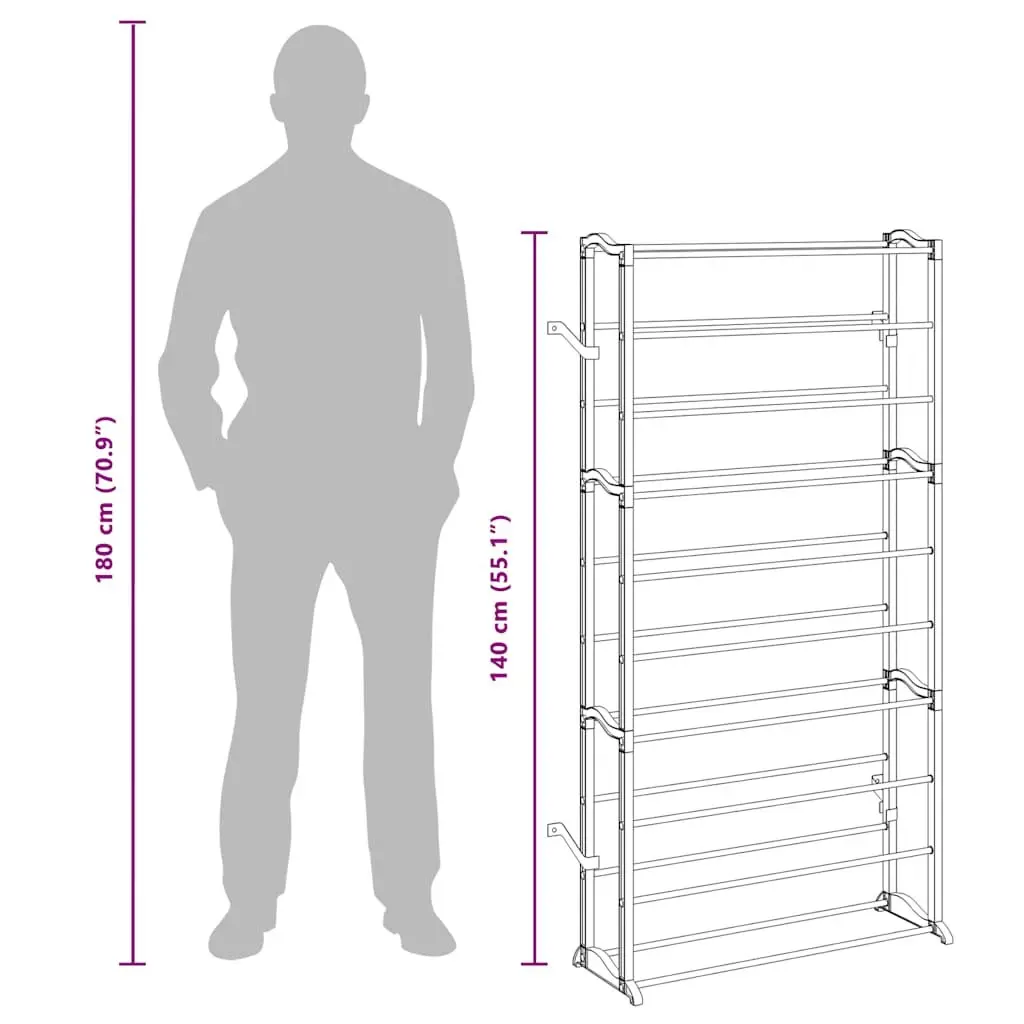 10-Tier Shoe Rack White Compact Storage Organiser