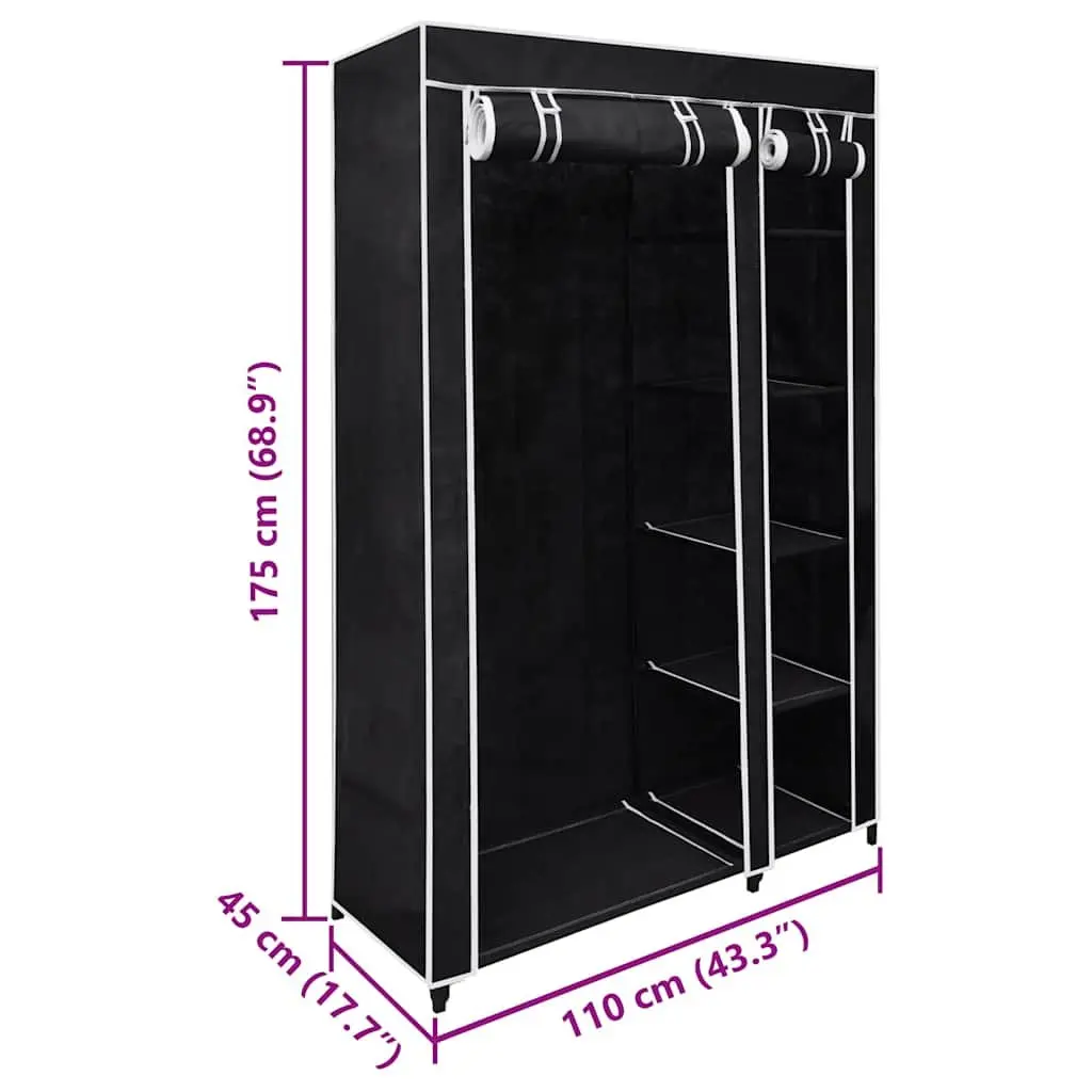 2-Piece Black Folding Wardrobe with Steel Frame