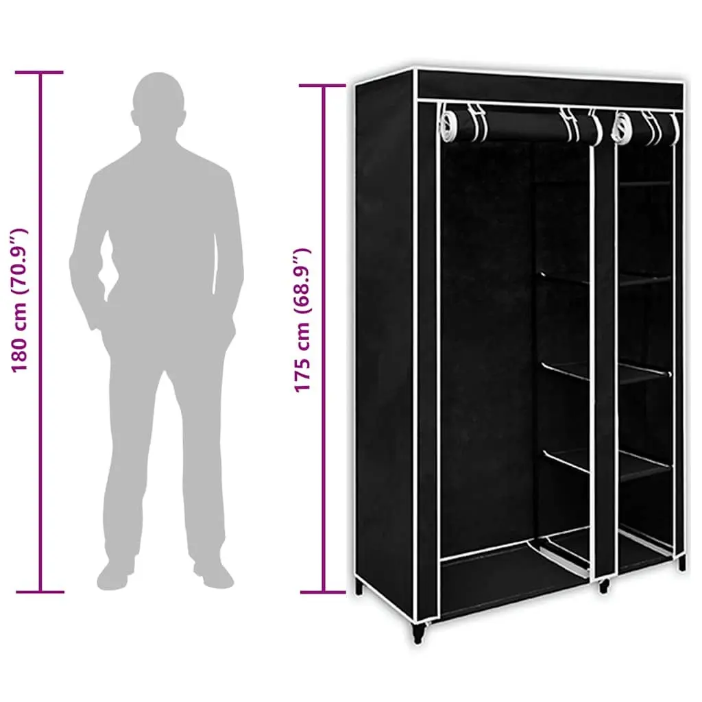 2-Piece Black Folding Wardrobe with Steel Frame