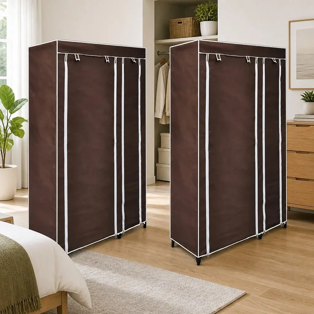 Portable Folding Wardrobes 2pcs Brown