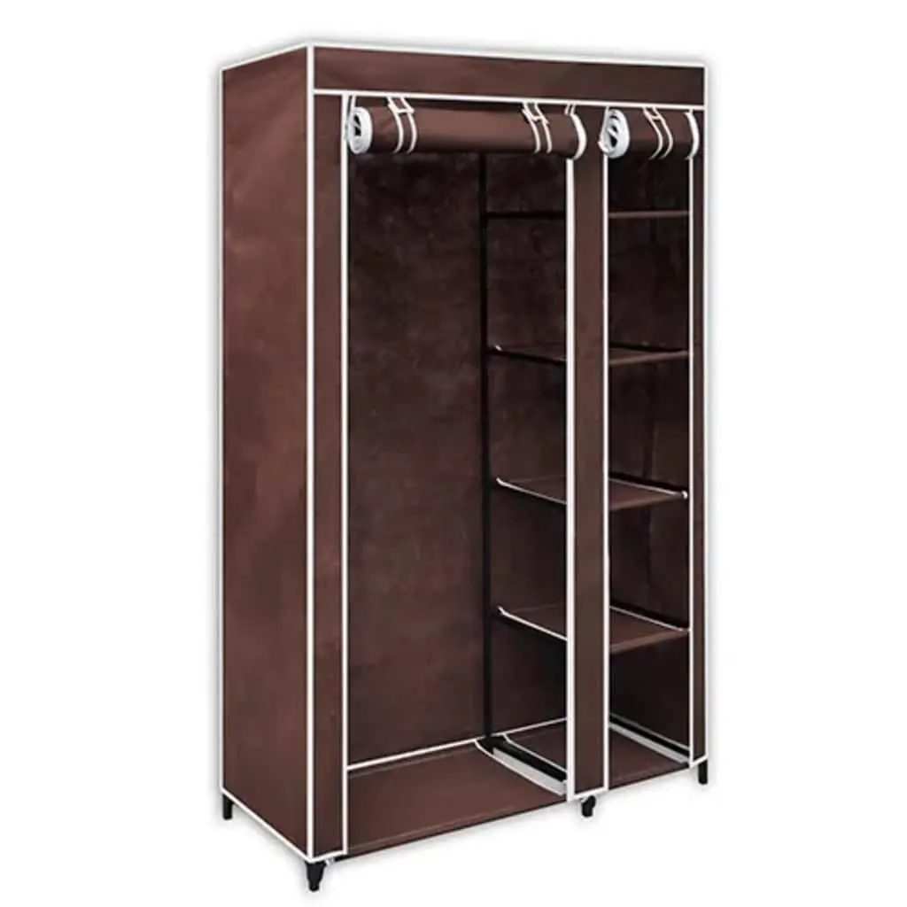 Folding Fabric Wardrobes for Bedroom 2 Piece Brown Portable Storage Closet