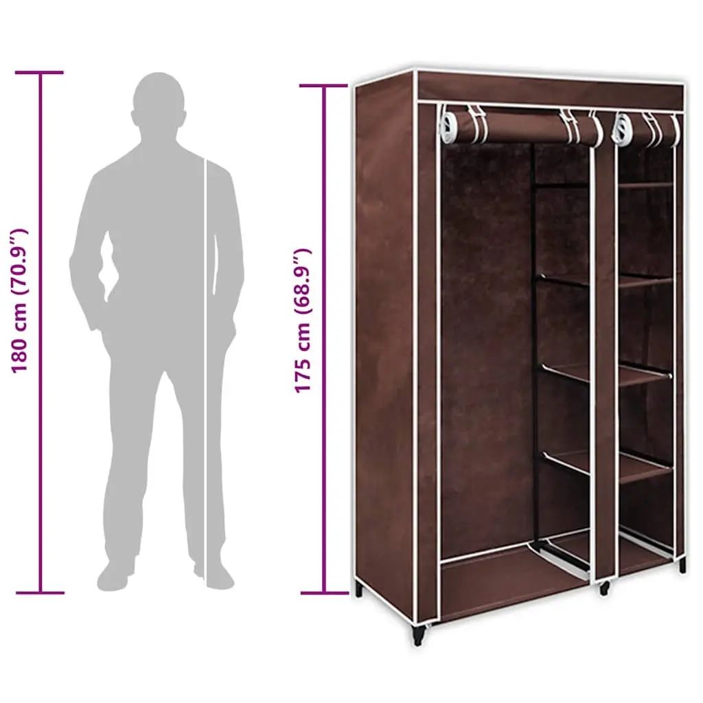 Folding Fabric Wardrobes for Bedroom 2 Piece Brown Portable Storage Closet