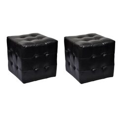 Black Synthetic Leather Cube Stools - 2 Pack