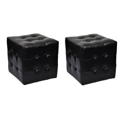 Black Synthetic Leather Cube Stools - 2 Pack