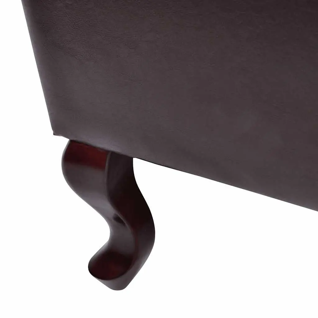 Chesterfield Armchair with Footstool Dark Brown Faux Leather Buttoned Accent