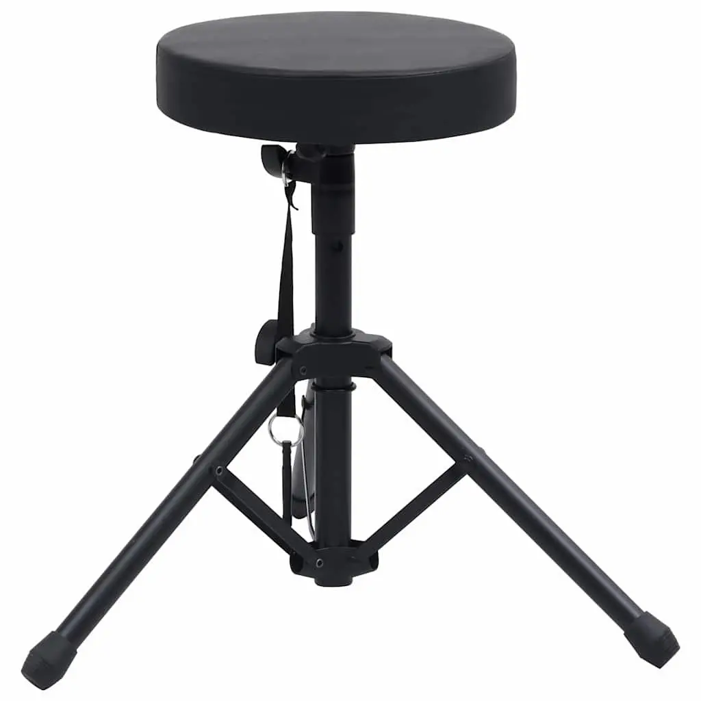 Adjustable Drum Stool Round Black Padded Tripod Legs Foldable Music Throne