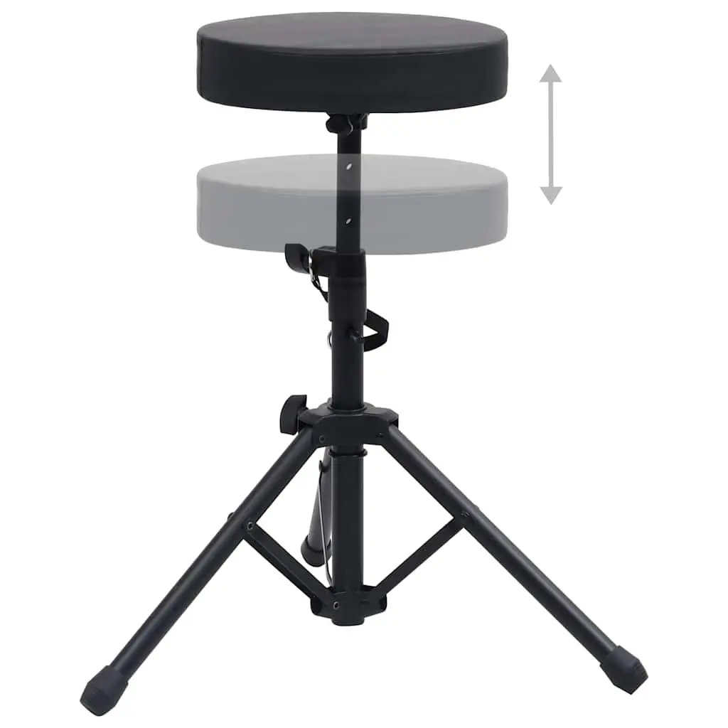 Adjustable Drum Stool Round Black Padded Tripod Legs Foldable Music Throne
