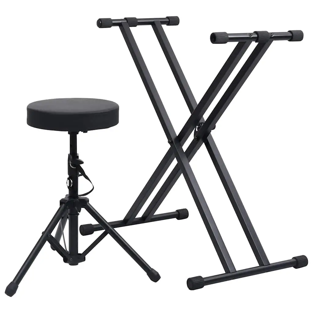 Adjustable Keyboard Stand and Stool Set for Music Black