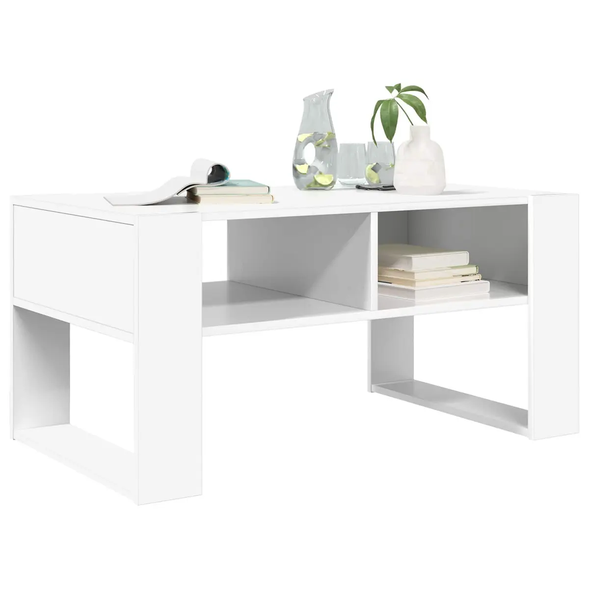 Coffee Table with Storage White 92 x 53 x 45 cm Engineered Wood Accent Living