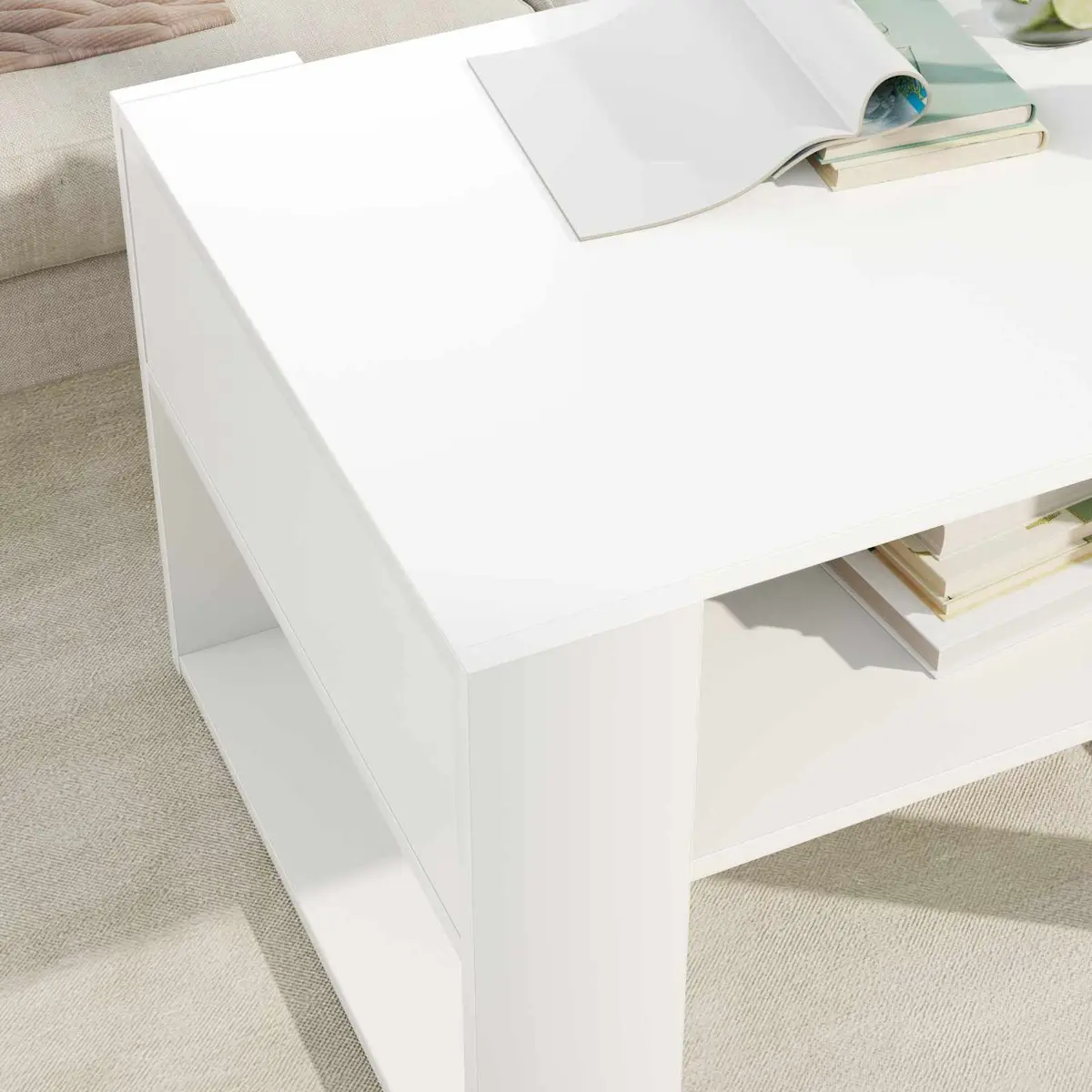 White Rectangular Coffee Table with Storage