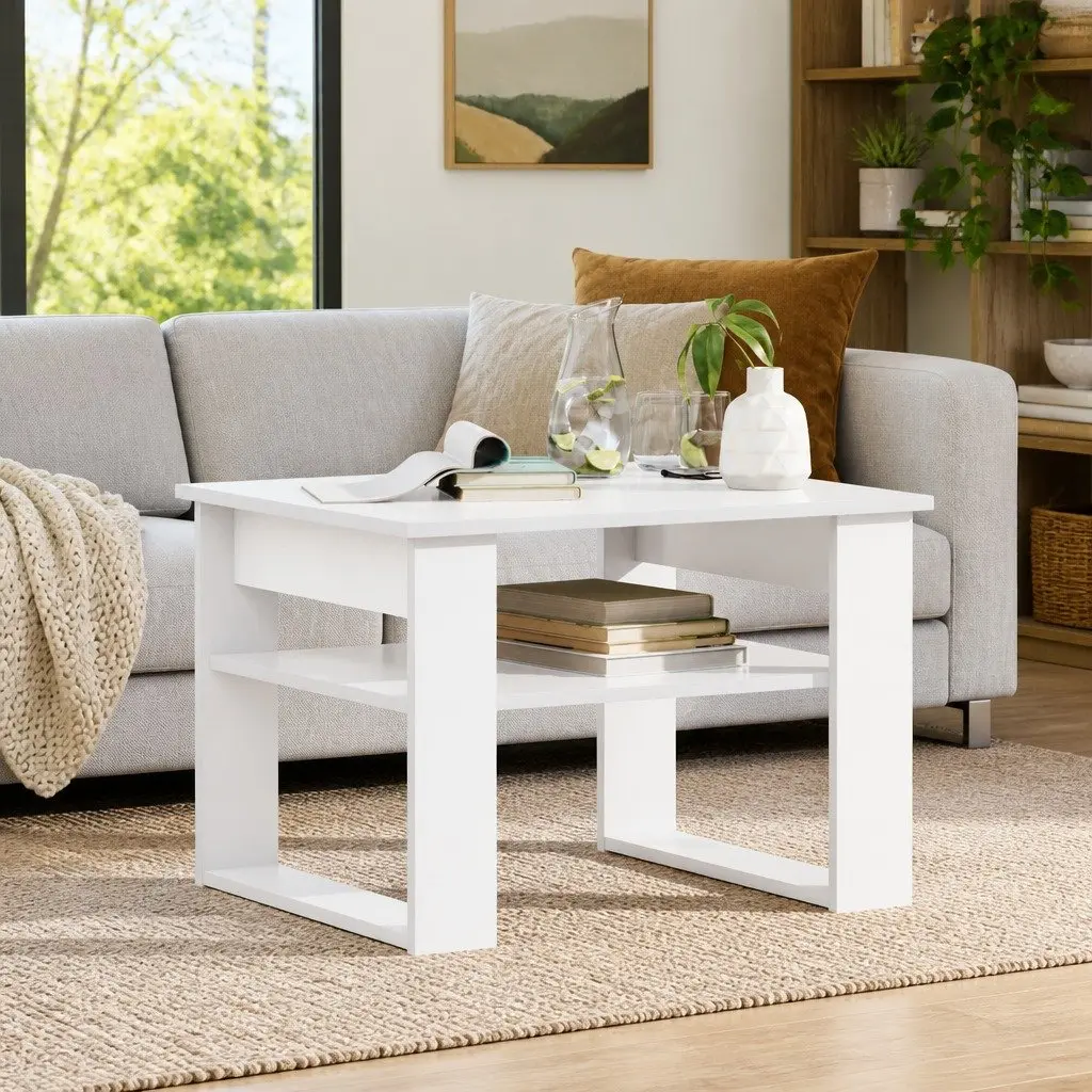 Coffee Table with Storage White Rectangular Modern Living Room Accent Furniture