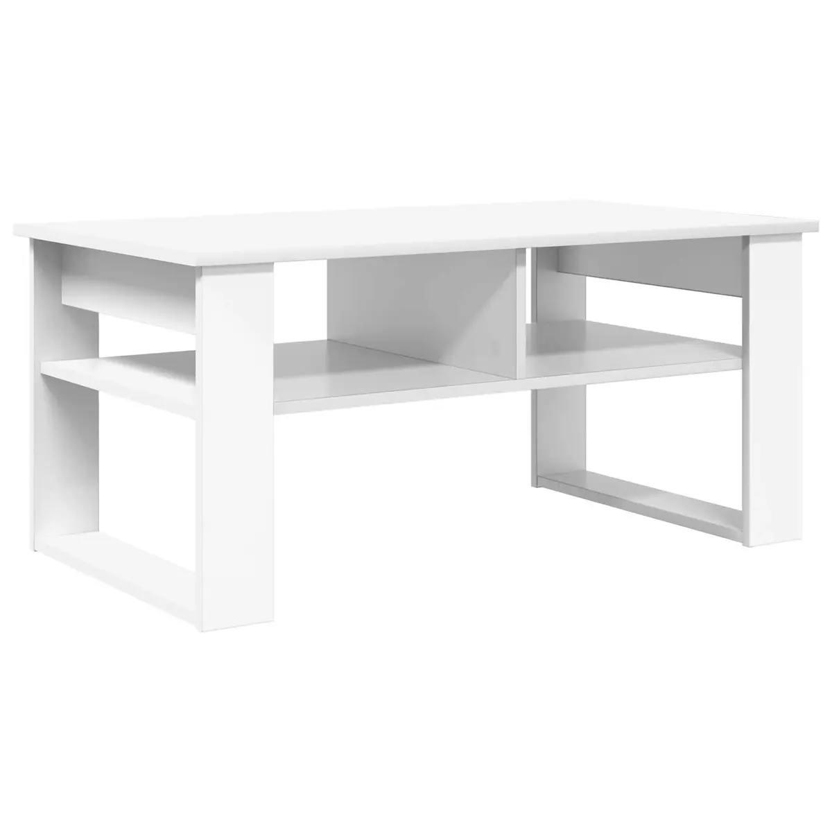 White Coffee Table with Storage Shelves Modern Living Room Furniture 96x54x44cm