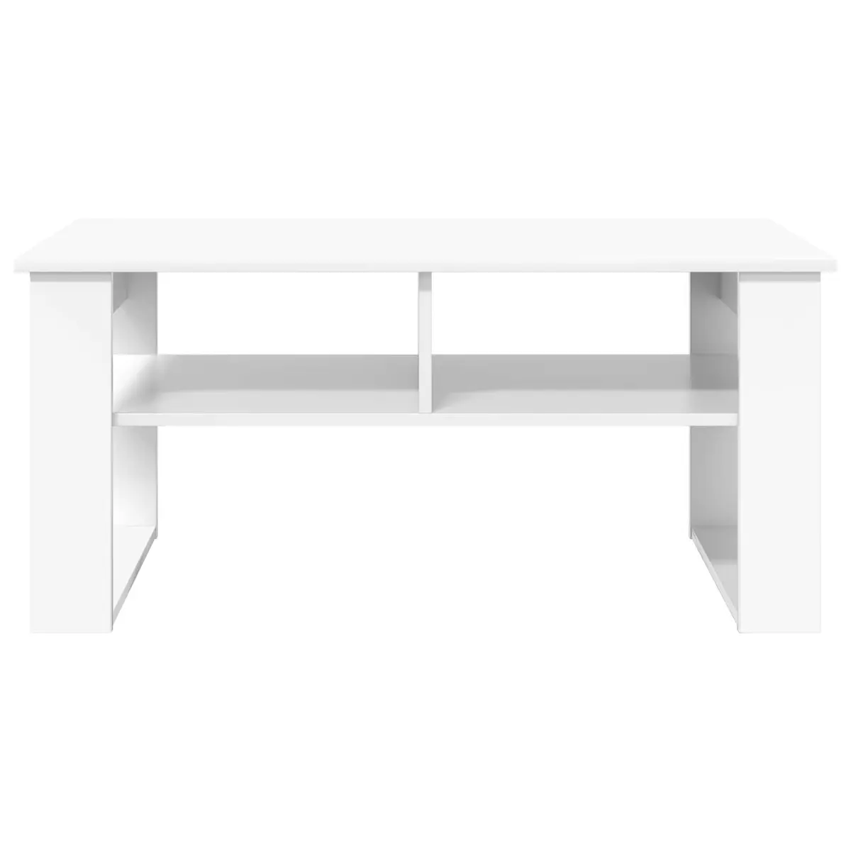 White Coffee Table with Storage Shelves Modern Living Room Furniture 96x54x44cm
