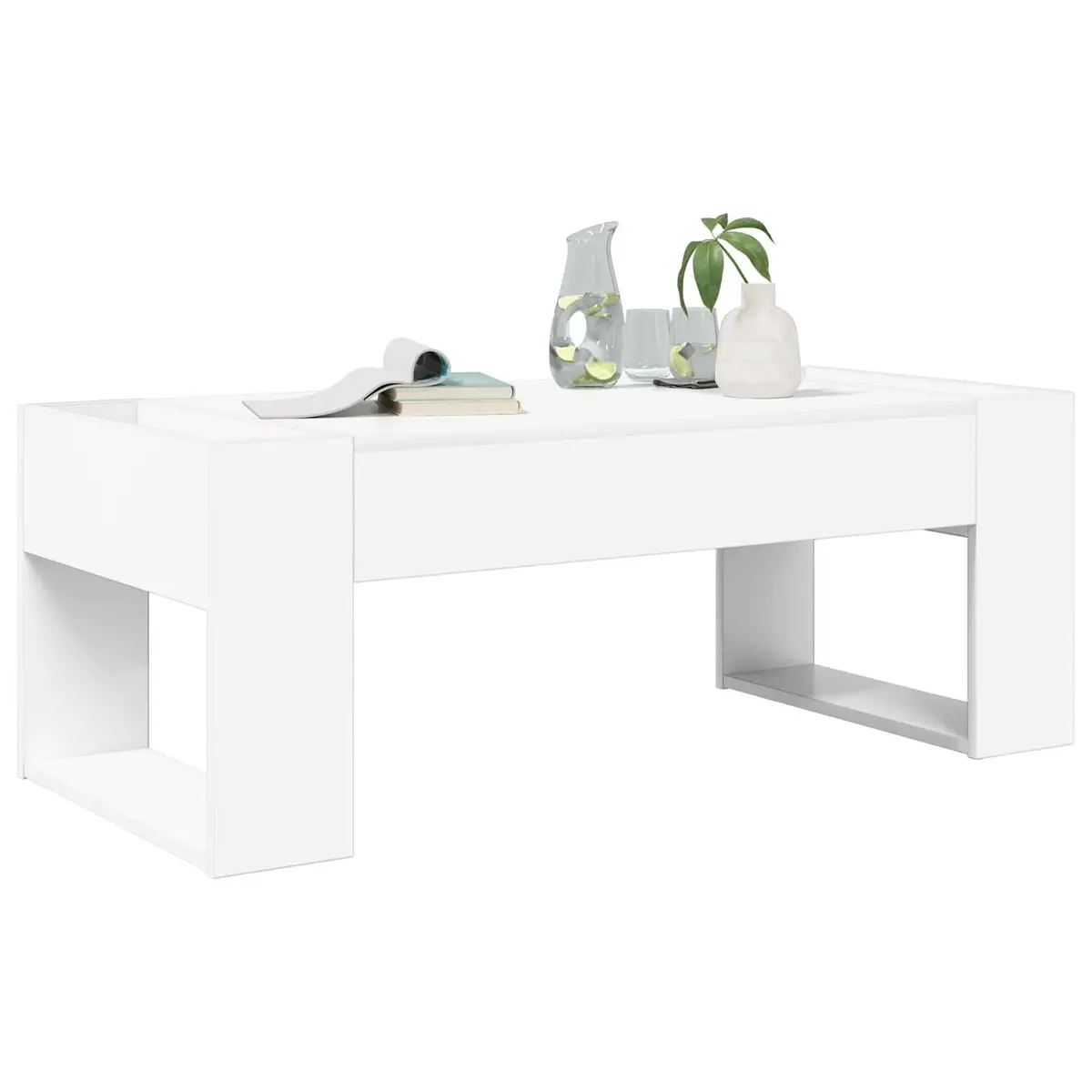 Coffee Table White Rectangular Modern Lounge Accent Table Engineered Wood 110cm