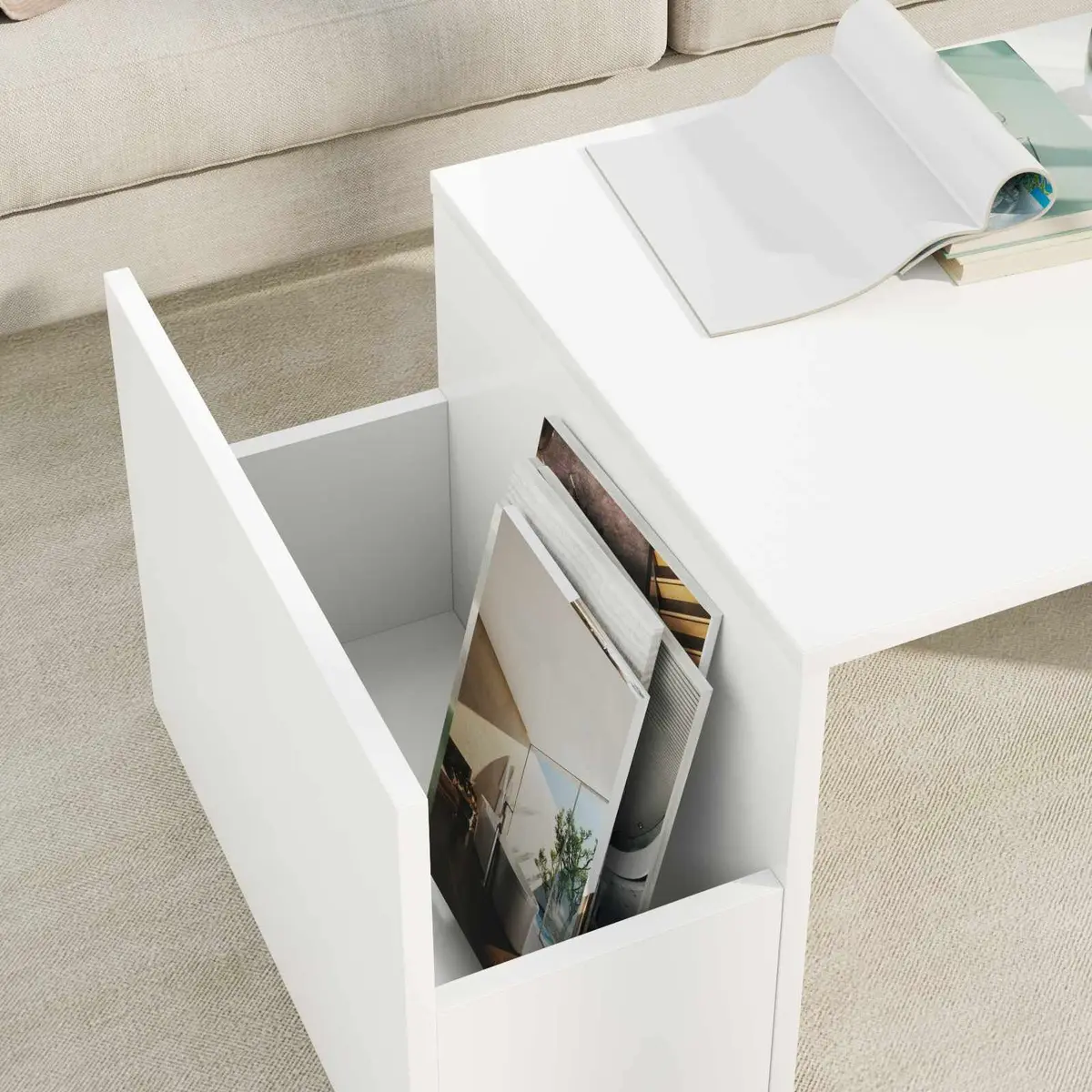 Coffee Table White Rectangular Modern Living Room Accent Furniture 90x45x35cm