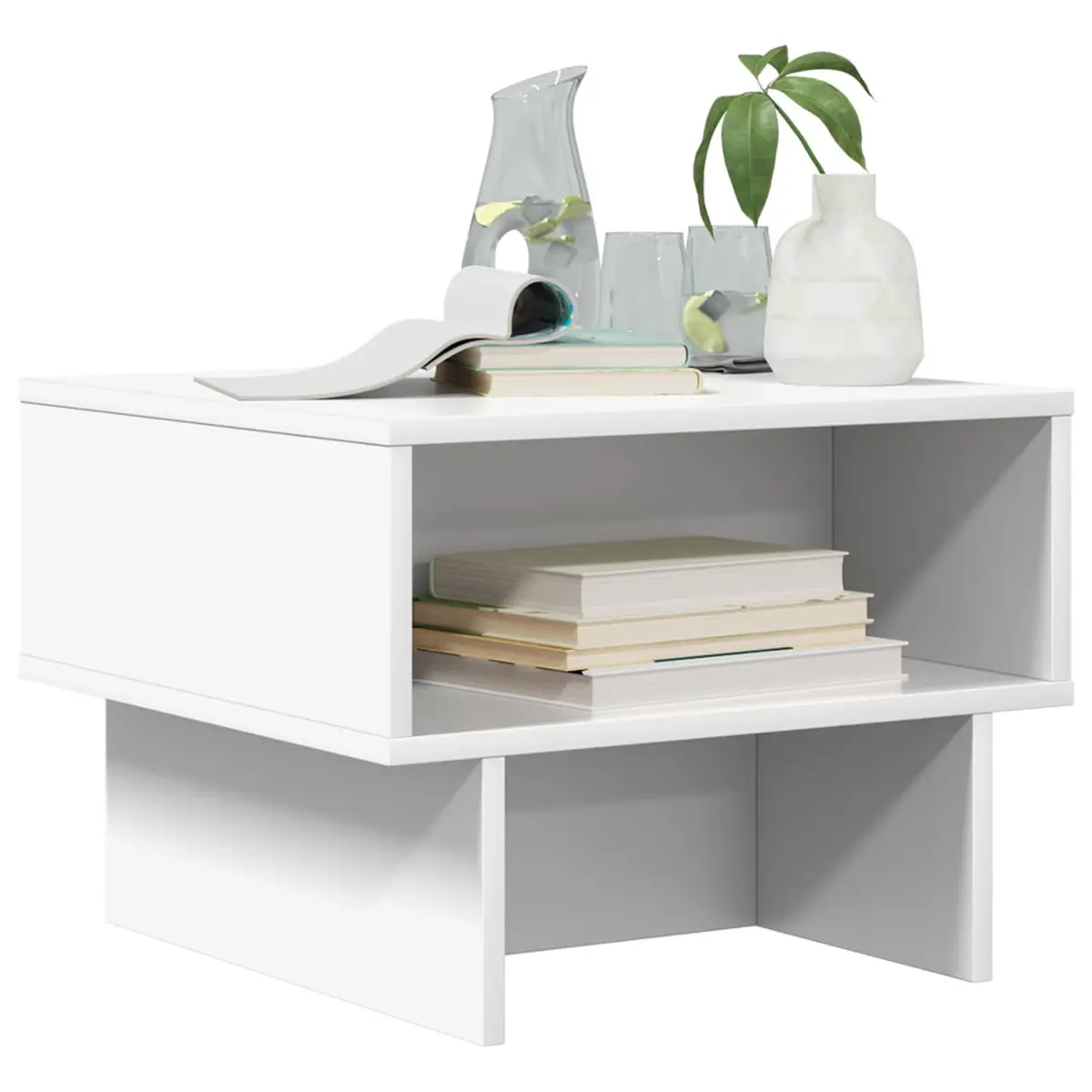White Coffee Table Modern Living Room Accent Furniture Engineered Wood Storage