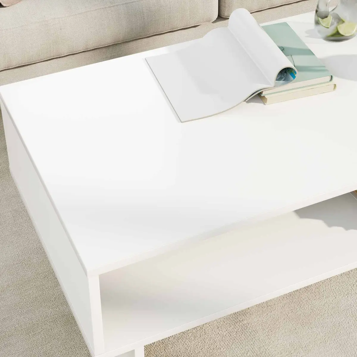 White Coffee Table Modern Living Room Accent Furniture Engineered Wood