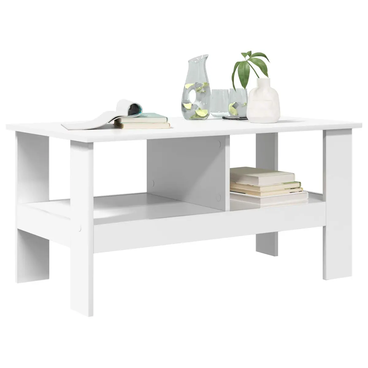 Coffee Table White Modern Living Room Accent Furniture Engineered Wood Storage