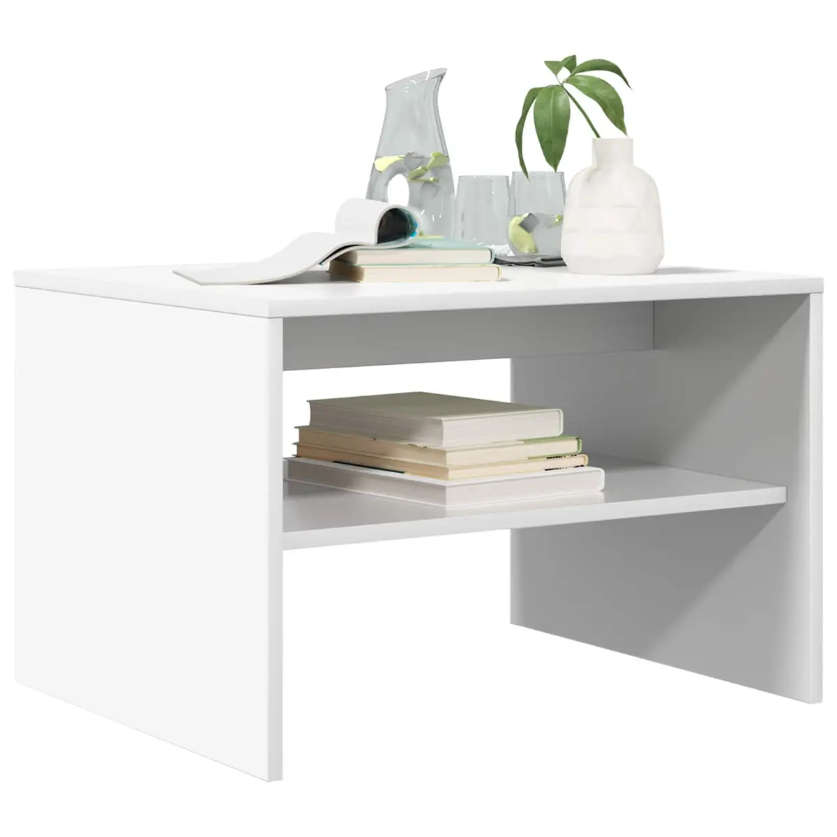 Coffee Table White Rectangular Modern Living Room Accent Furniture with Storage