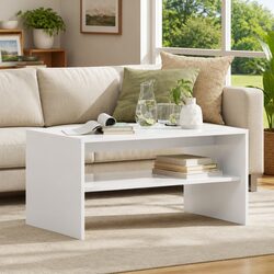Rectangular White Coffee Table with Engineered Wood Build