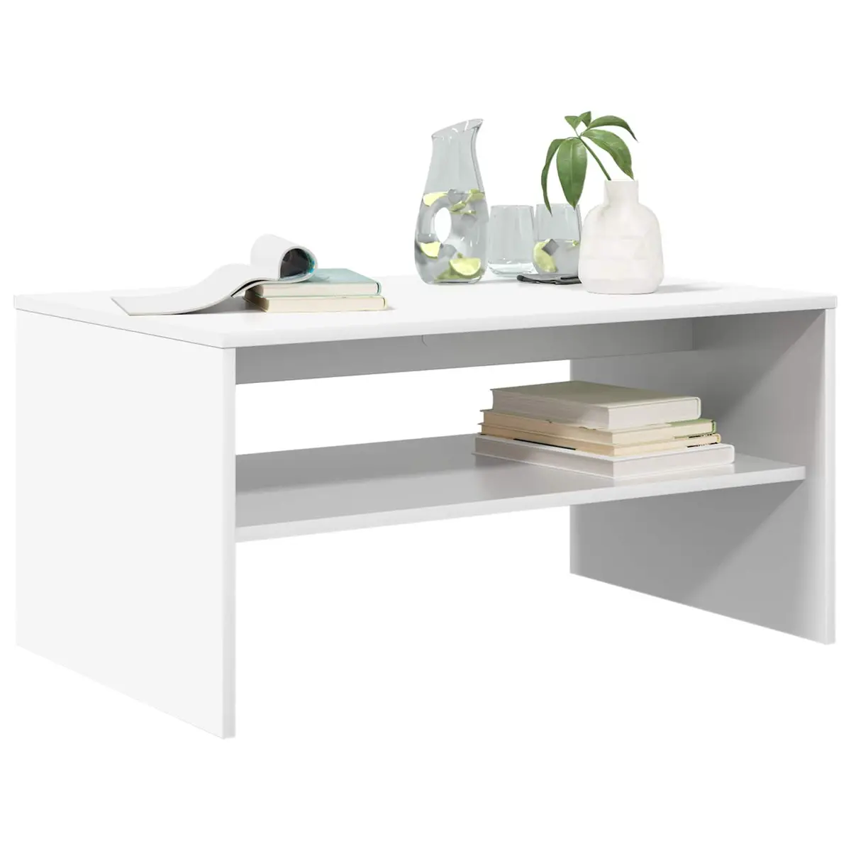 Rectangular White Coffee Table with Engineered Wood Build