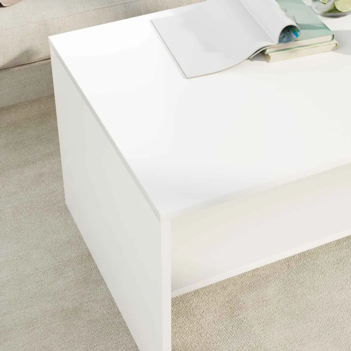 Rectangular White Coffee Table with Engineered Wood Build