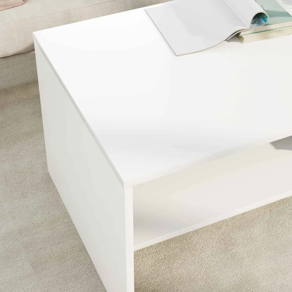 White Rectangular Coffee Table with Storage