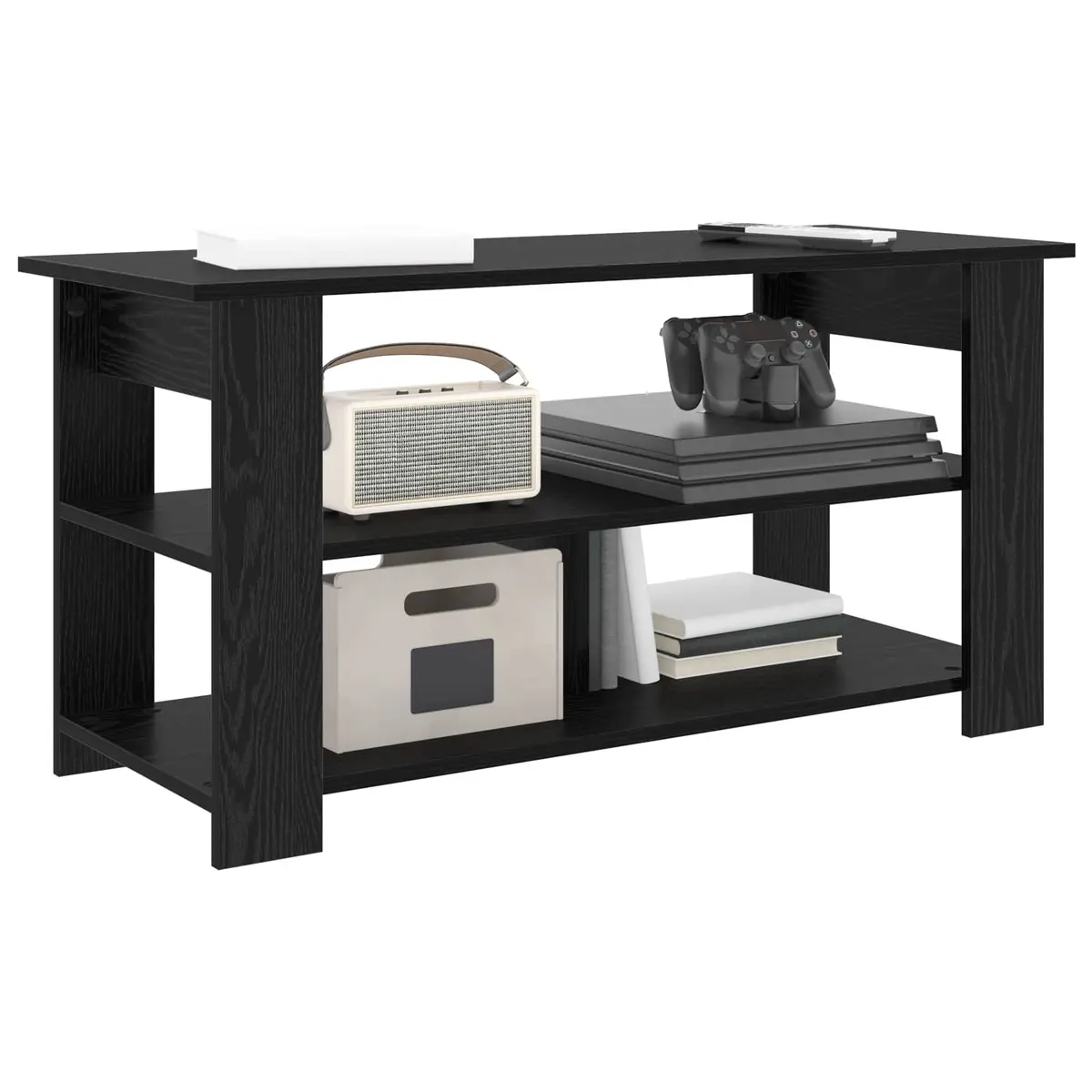 TV Stand Black Oak Living Room Media Console Storage Unit 100x40x50cm