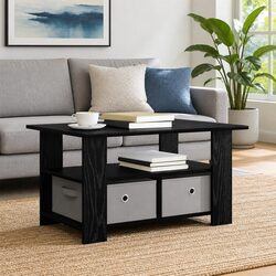 Black Coffee Table - 77 x 55 x 42 cm, Engineered Wood
