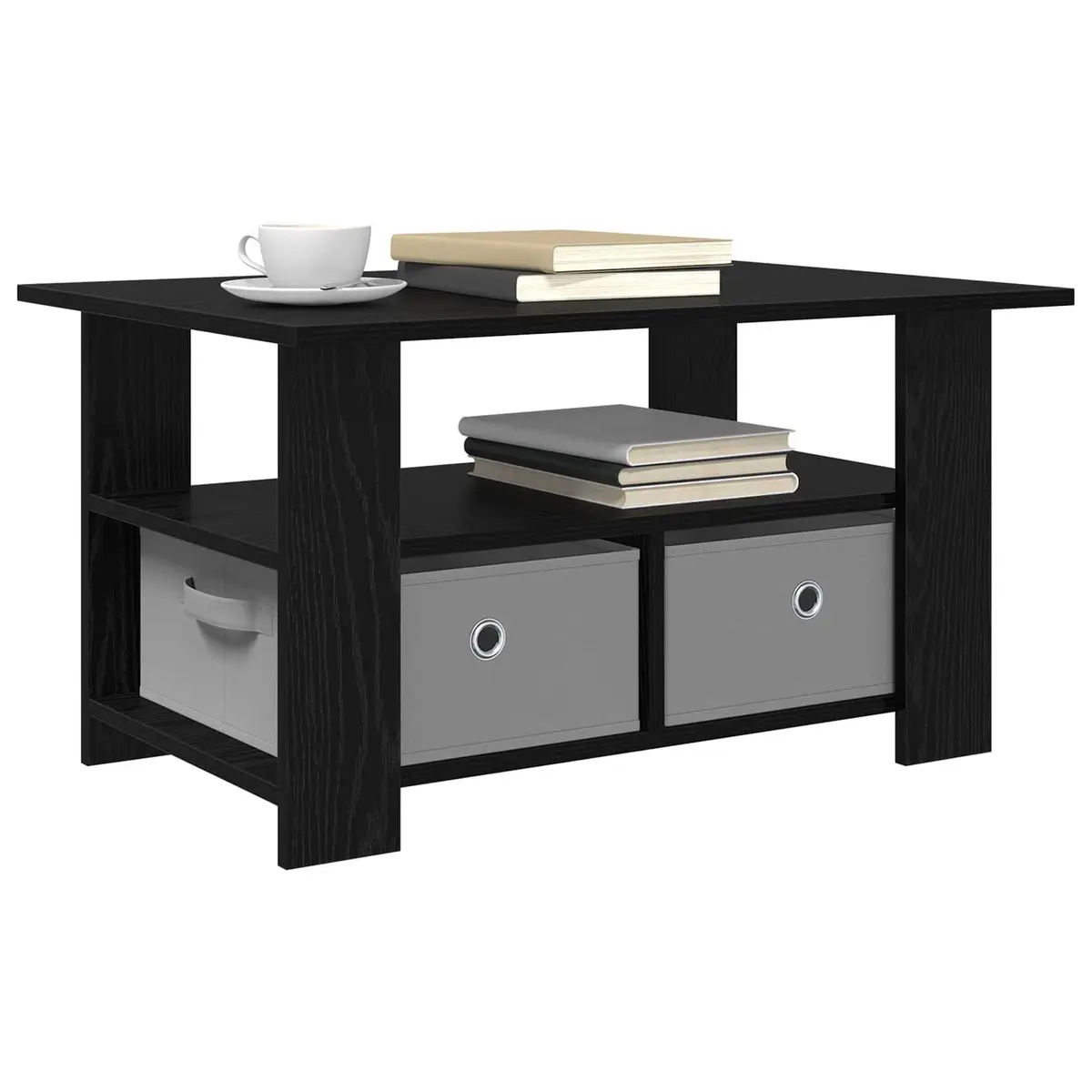 Coffee Table Black Living Room 77 x 55 x 42 cm Engineered Wood Storage Drawers