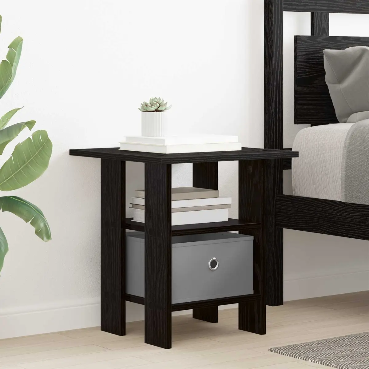 Bedside Table 2 pcs Black Modern Bedroom Furniture Nightstand Storage Drawer