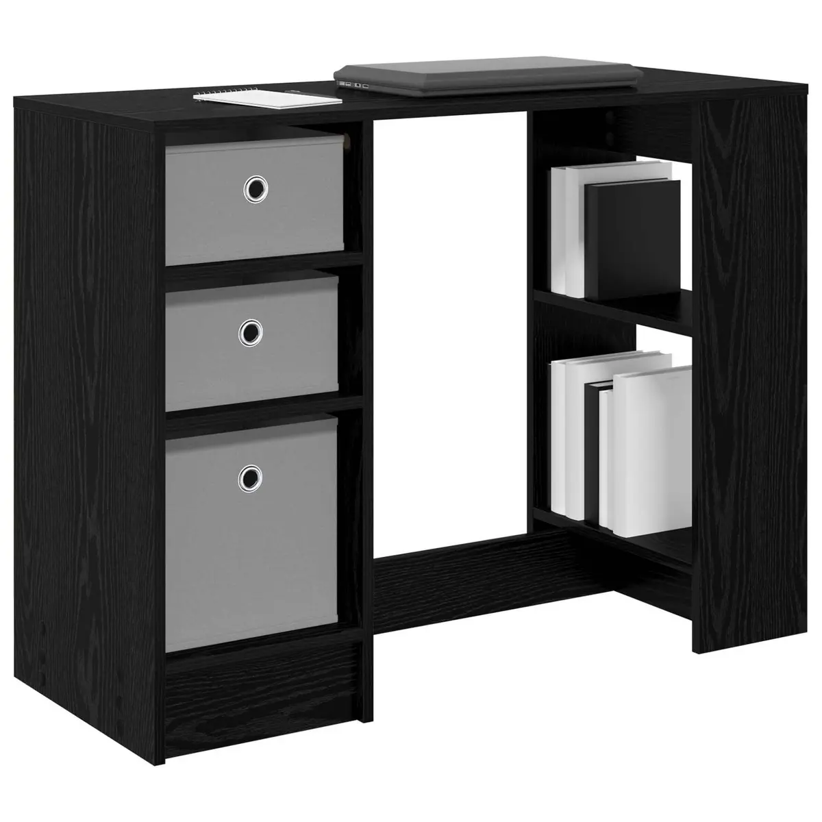 Black Oak Desk Office Study Writing 100x40x75cm Engineered Wood Rectangular
