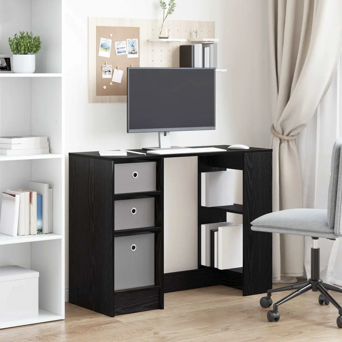 Black Oak Desk Office Study Writing 100x40x75cm Engineered Wood Rectangular