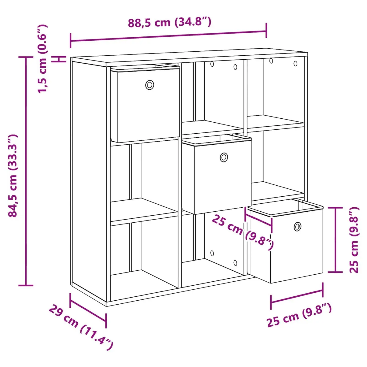 Black Oak Storage Sideboard 88.5 x 29 cm