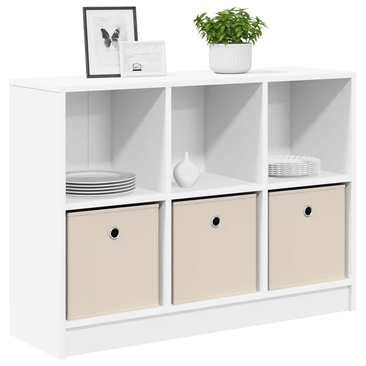 White Sideboard Freestanding Storage Cabinet Living Room Hallway 88.5 x 27.5 x 63.5 cm