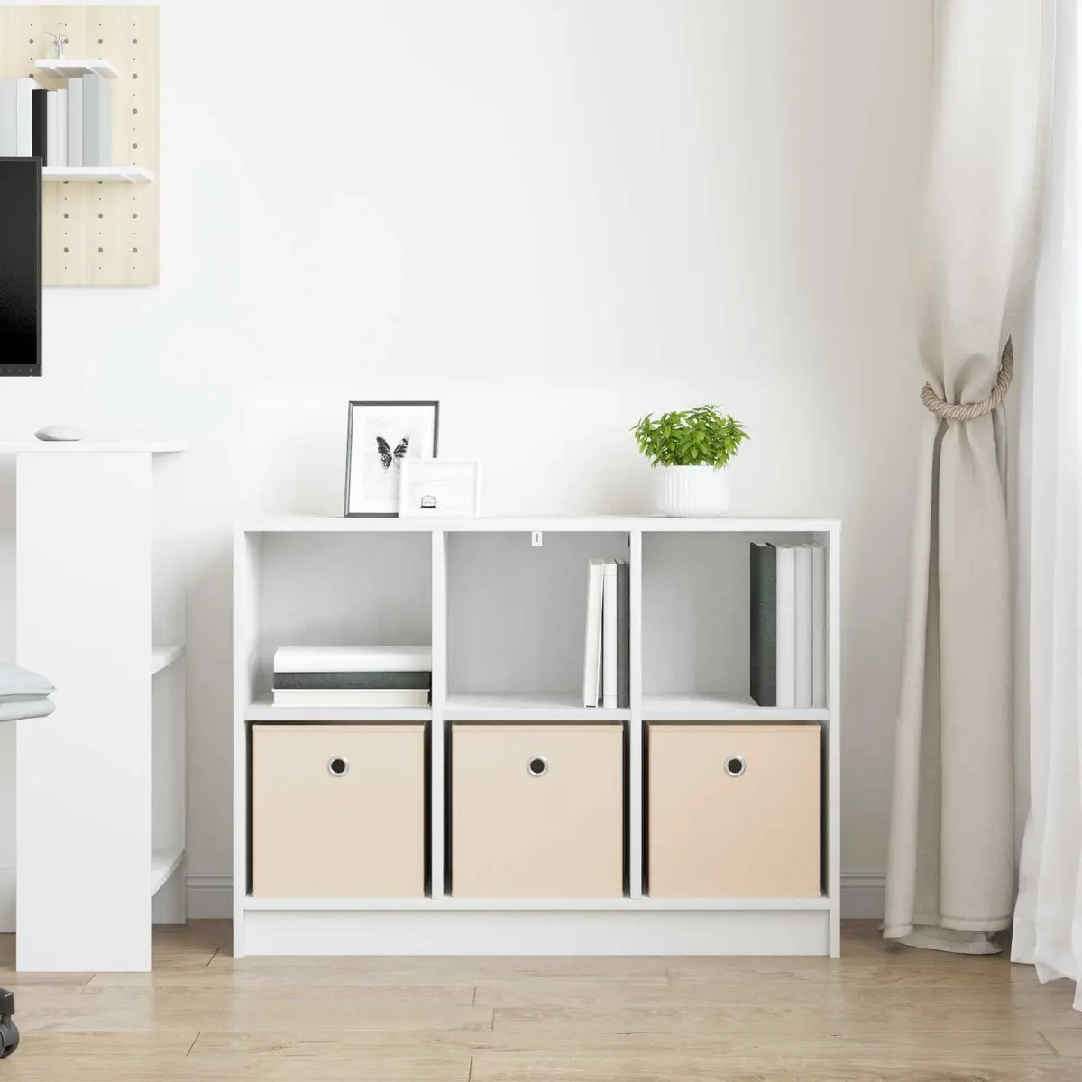 White Sideboard Freestanding Storage Cabinet Living Room Hallway 88.5 x 27.5 x 63.5 cm