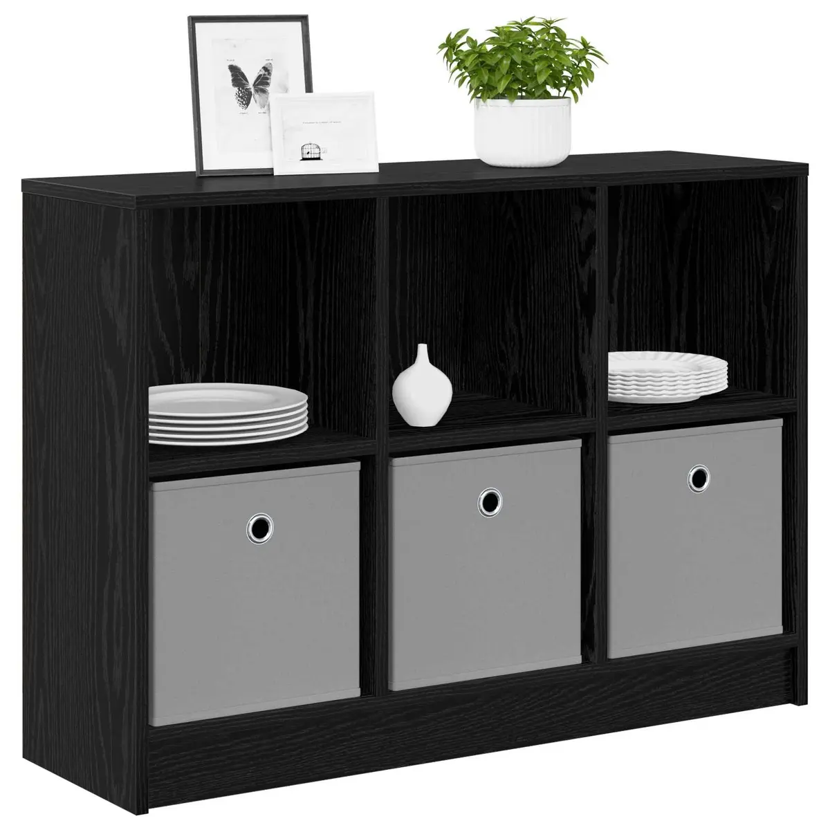 Black Oak Sideboard Modern Storage Cabinet Living Room 88.5 x 27.5 x 63.5 cm